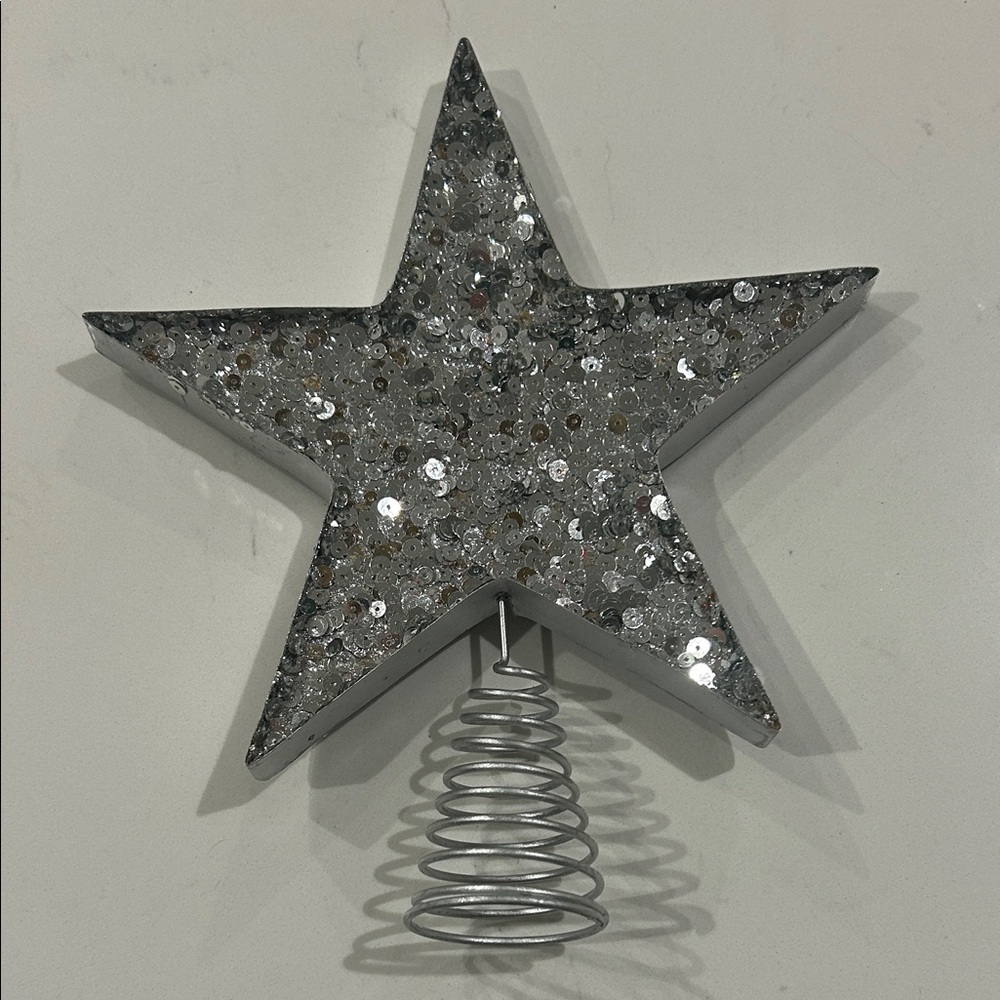 Wondershop - Silver Glitter Sparkle Star Tree Topper - unlit - 9 inches